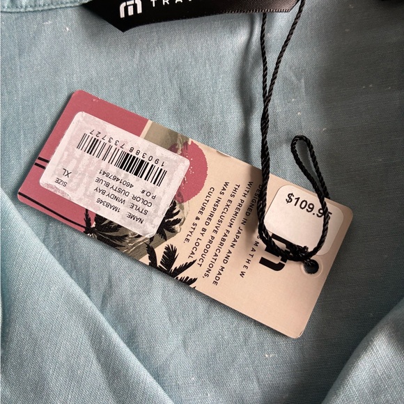 Travis Mathew Windy Bay Short Sleeve Dusty Blue Button-Up Shirt Size XL NWT - Picture 7 of 11